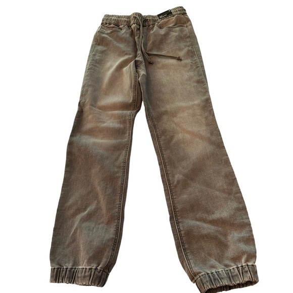 Express Super High Waisted Gray Denim Drawstring Joggers - Picture 2 of 8